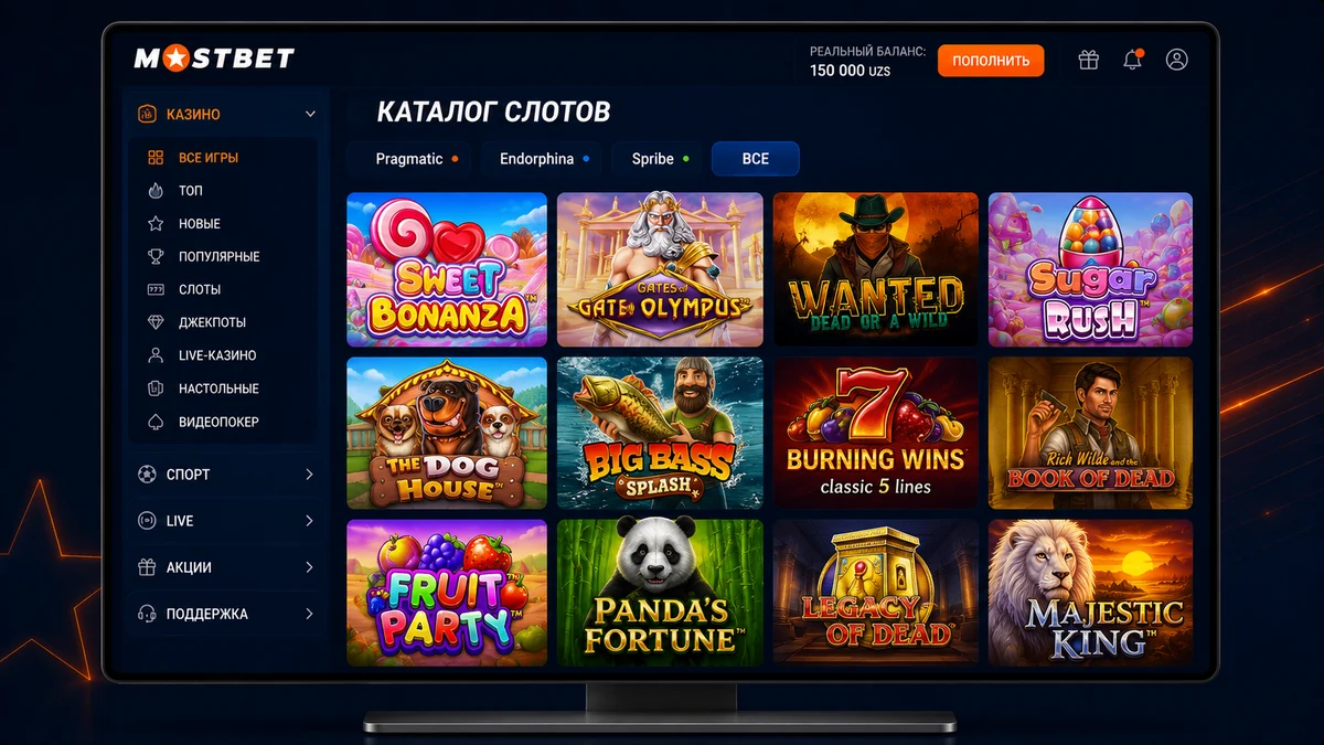Mostbet UZ slotlar lobbisi — provayder va kategoriyalar bo'yicha filtr